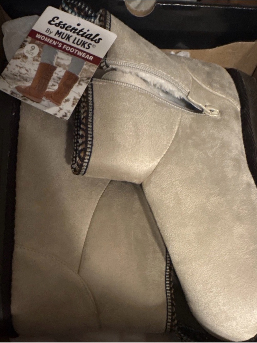 Muk Luks Beige Suede-Look Winter Booties with Trim